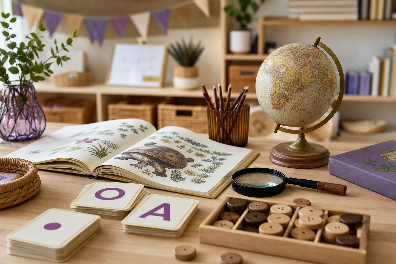 Материалы для чтения и изучения, размещённые на столе по классным номерам